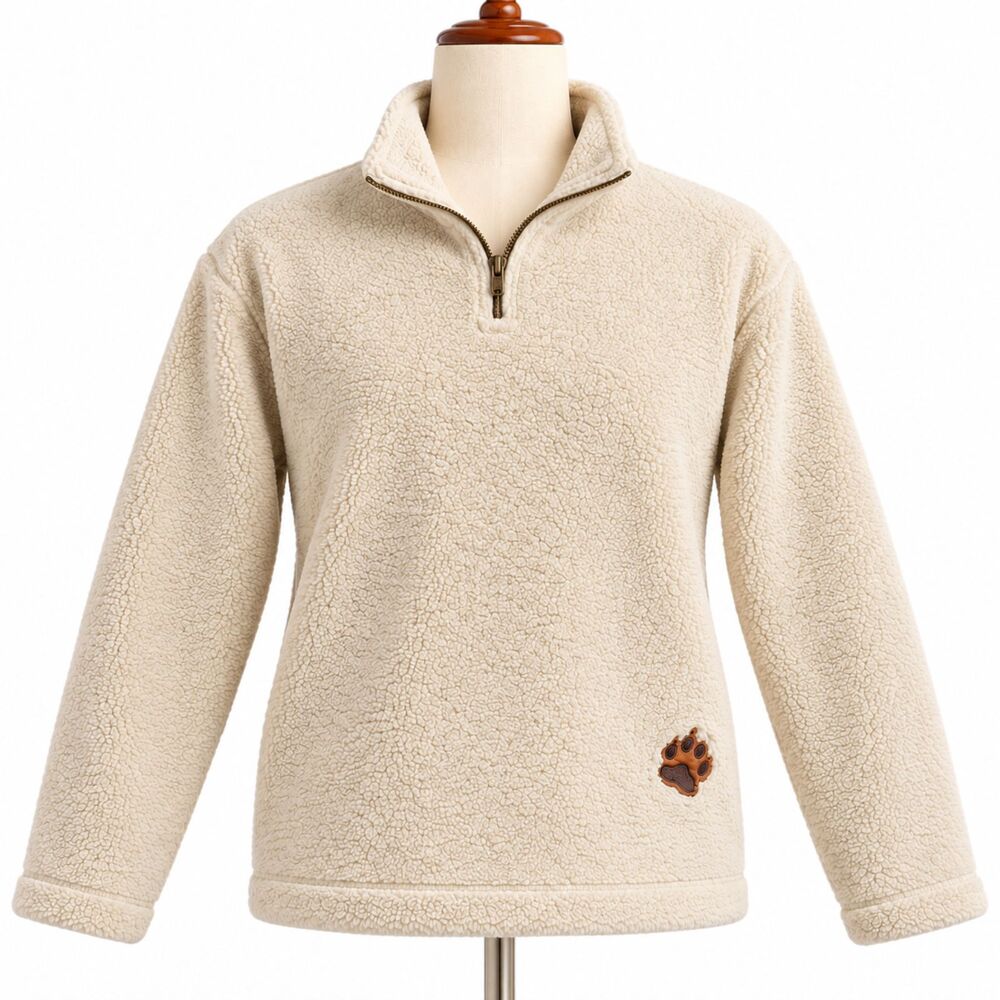 Vintage Coldwater Creek Womens M Sherpa Fleece Quarter Zip Pullover Paw Canada
